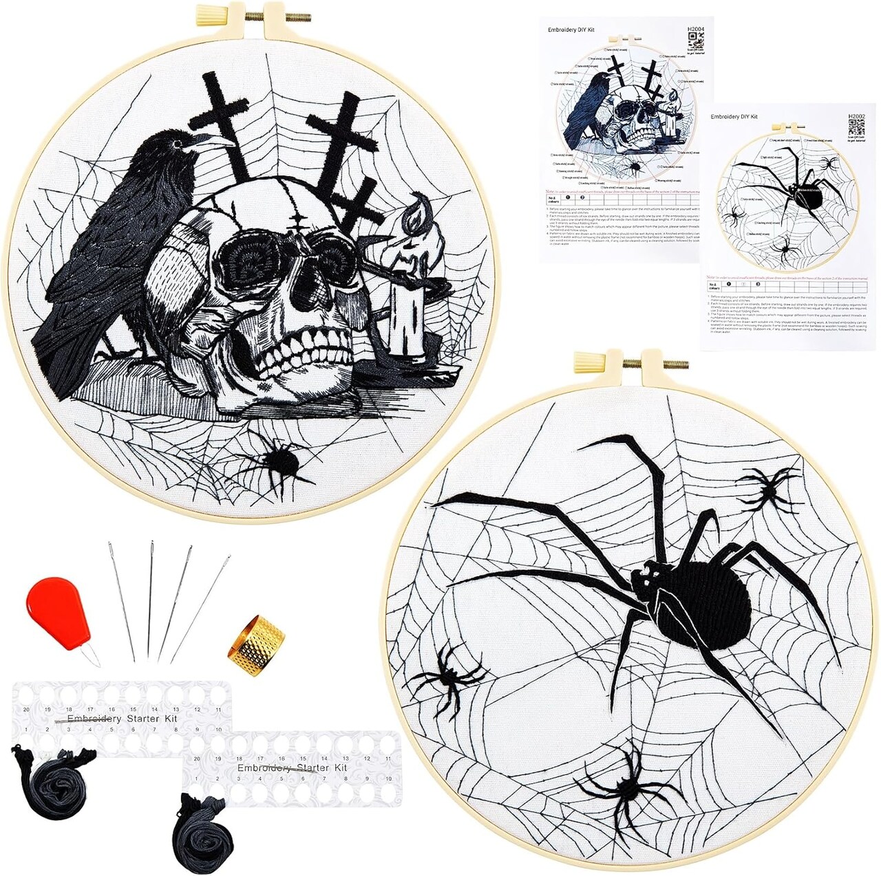 Dark Gothic Embroidery Kits for Beginners Adults, Halloween Hand Embroidery Needlepoint Kits